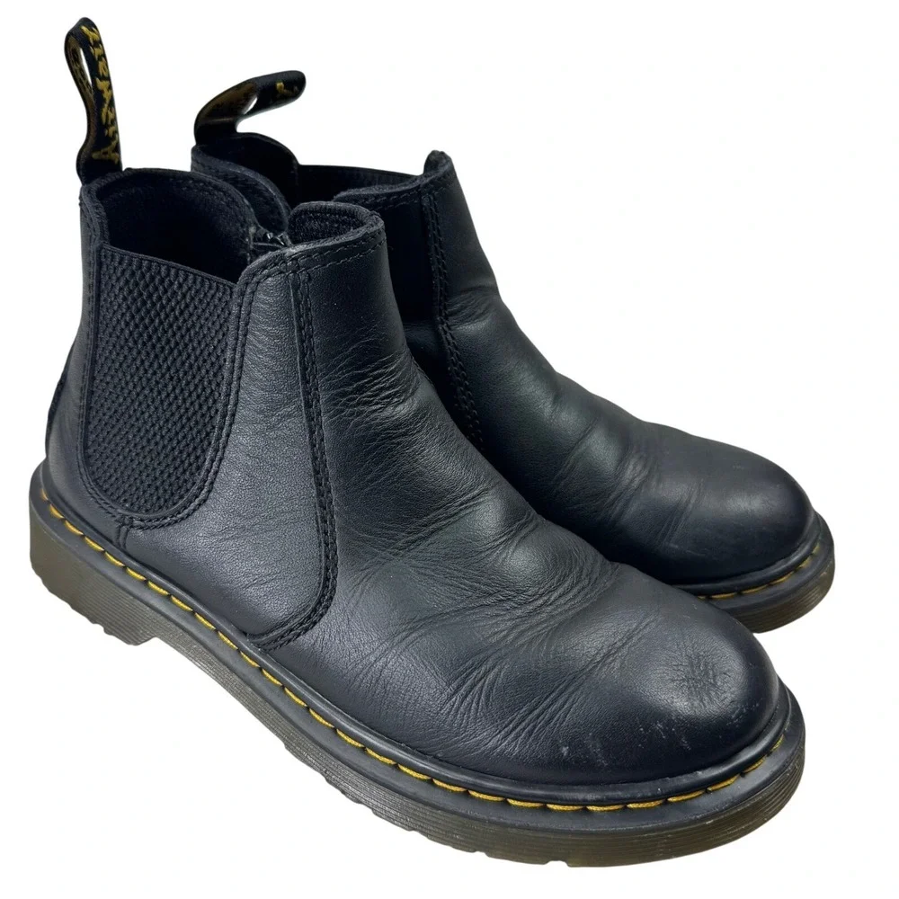 Dr. Martens 2976 J Chelsea Boots Kids Size 3 Black Leather Side Zip